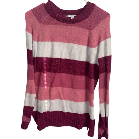 🌺 5 x 25 🌺 Time and Tru Women's Super Soft Pullover Pink Stripe Sweater SzM 8-10 - Picture 3 of 6